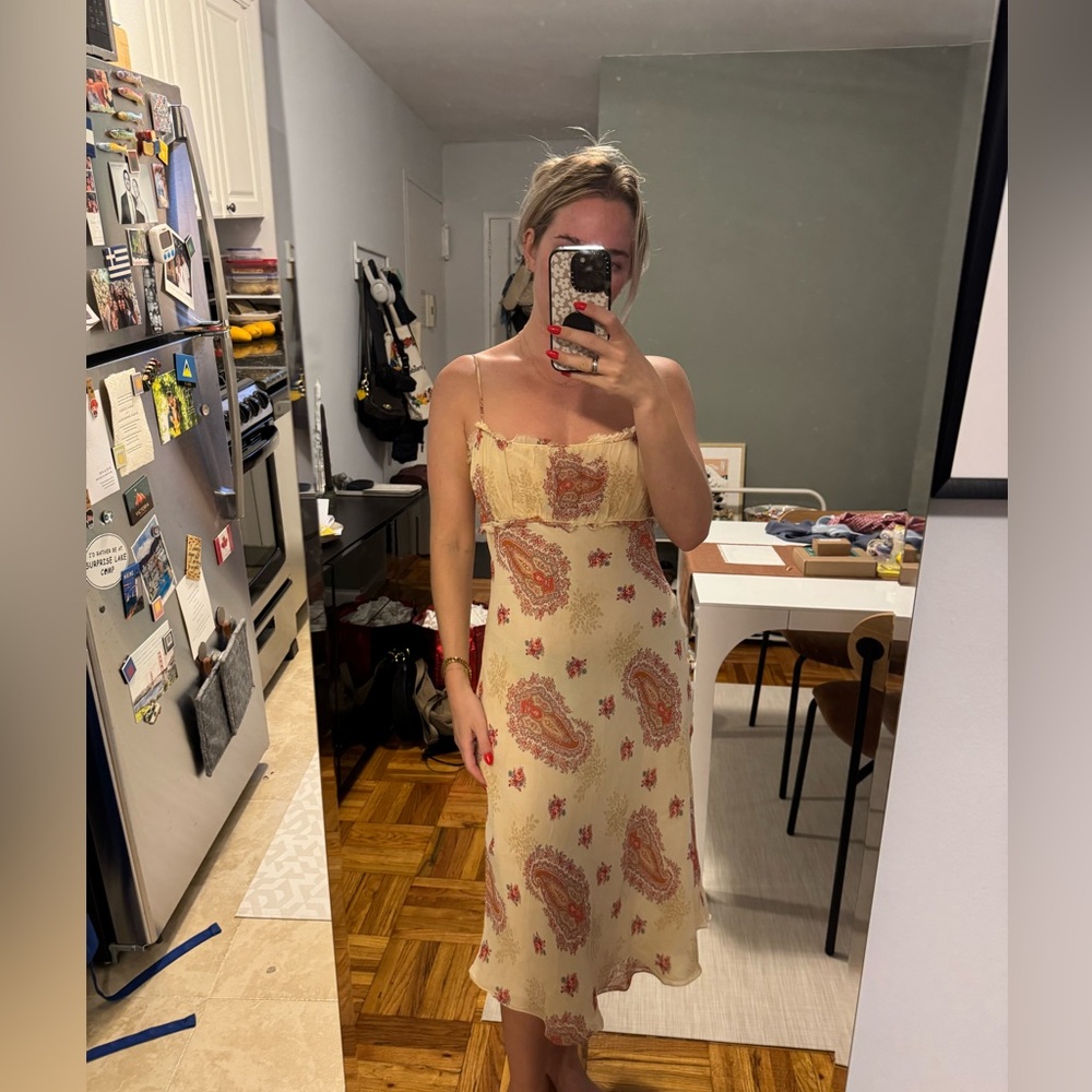 Express Cream and Tan Spaghetti Strap Sundress
